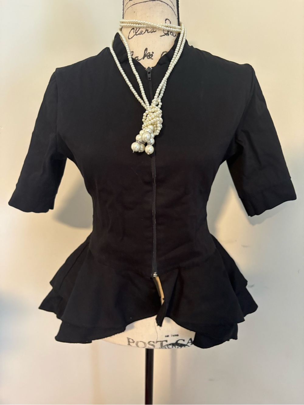Black Short-Sleeve Peplum Mini Dress